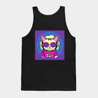 Cat With Headphones Purple And Pink Tank Top